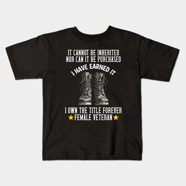 Female Veteran Army Boots Kids T-Shirt by Funny Stuff Club